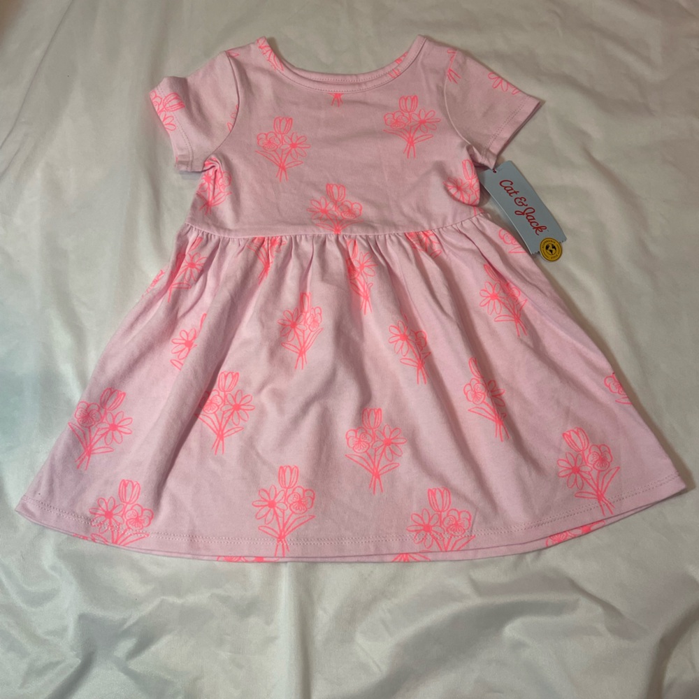 NWT Cat & Jack Dress - Light Pink with Neon Pink Bouquets